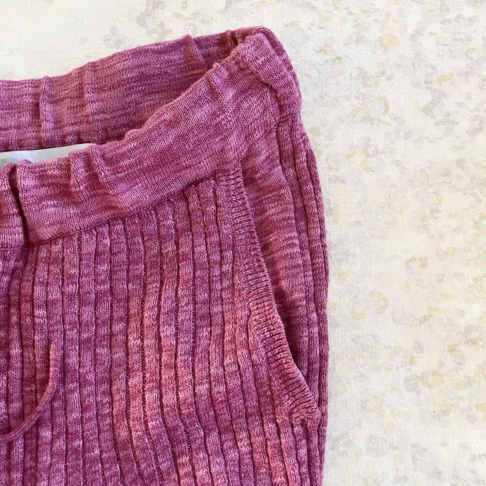 FP Beach Ribbed Knit High Rise Drawstring Pants Size Small Pink Lounge Spring - Picture 5 of 9